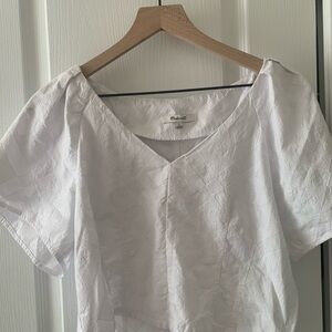 Madewell White Embroidered V-Neck Blouse
